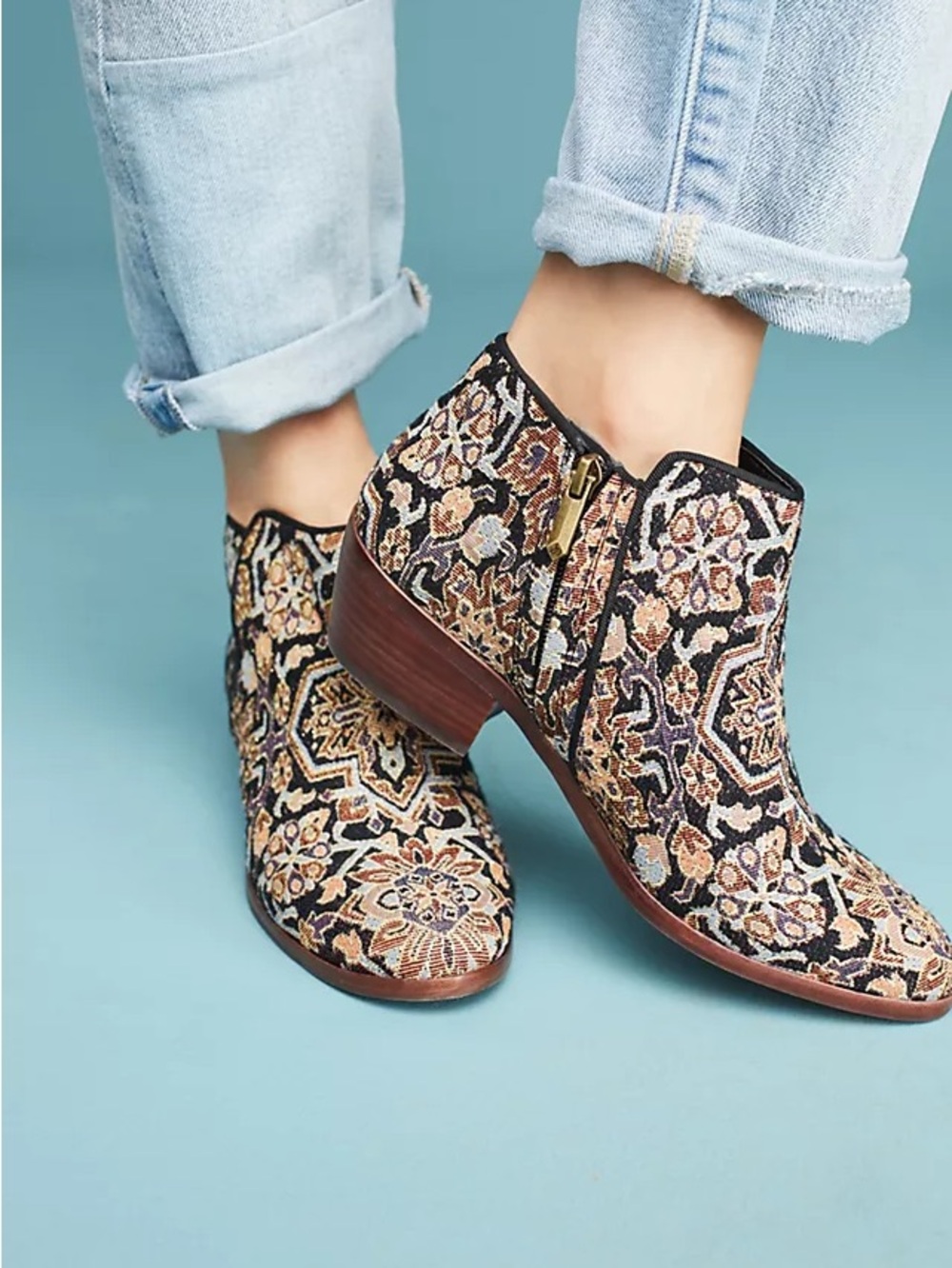 Sam Edelman Floral Tapestry Ankle Boots - Black Multi